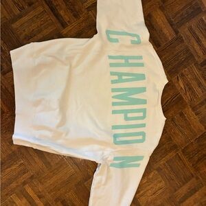Champion medium White Sweatshirt with Teal lettering